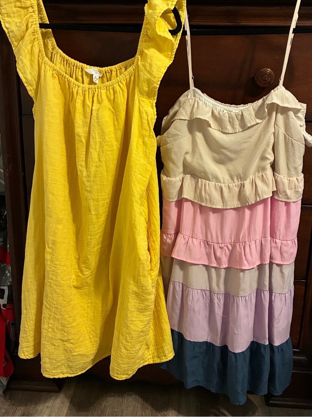 Lot xl Bibi Time & True gauze ruffle pink lilac yellow sun dress sleeveless